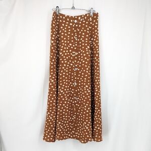 3/$20 Sara Michelle Brown And White Polka Dot Maxi A-Line Button Down Skirt S